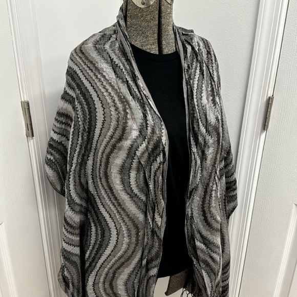 Womenโs Black/Gray/Silver Scarf with Fringes - Picture 3 of 6